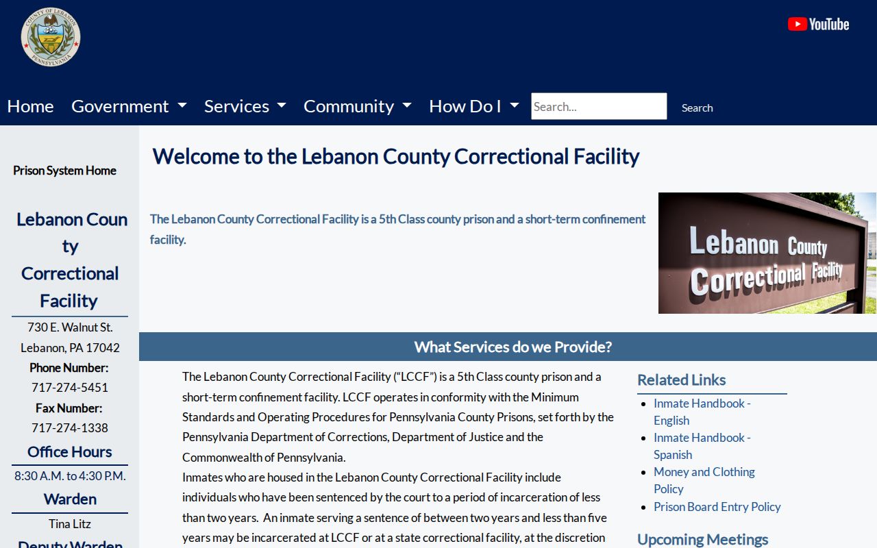 Official Lebanon County Correctional Facility information page